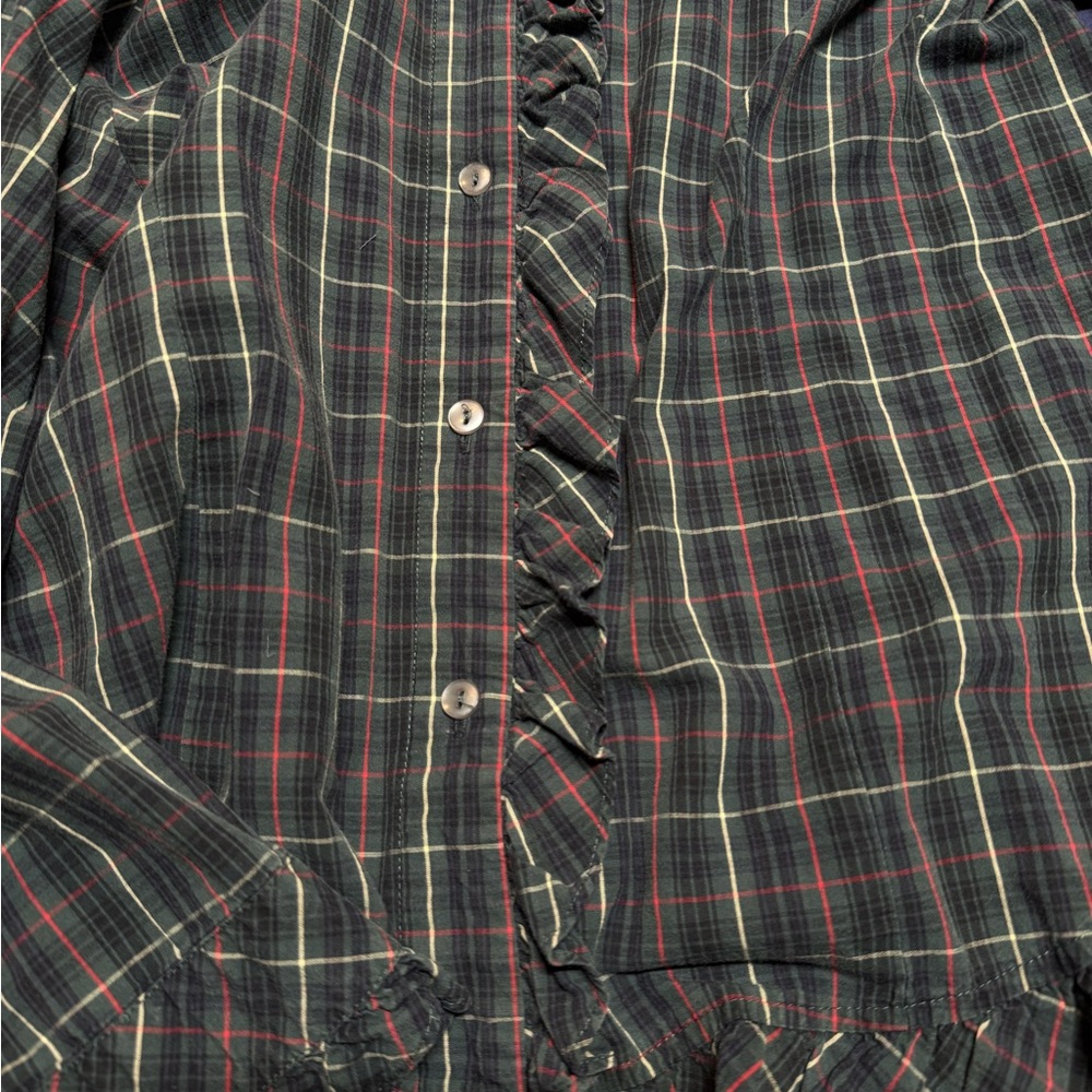 Plaid Ruffle Button-Up Shirt - Picture 8 of 14